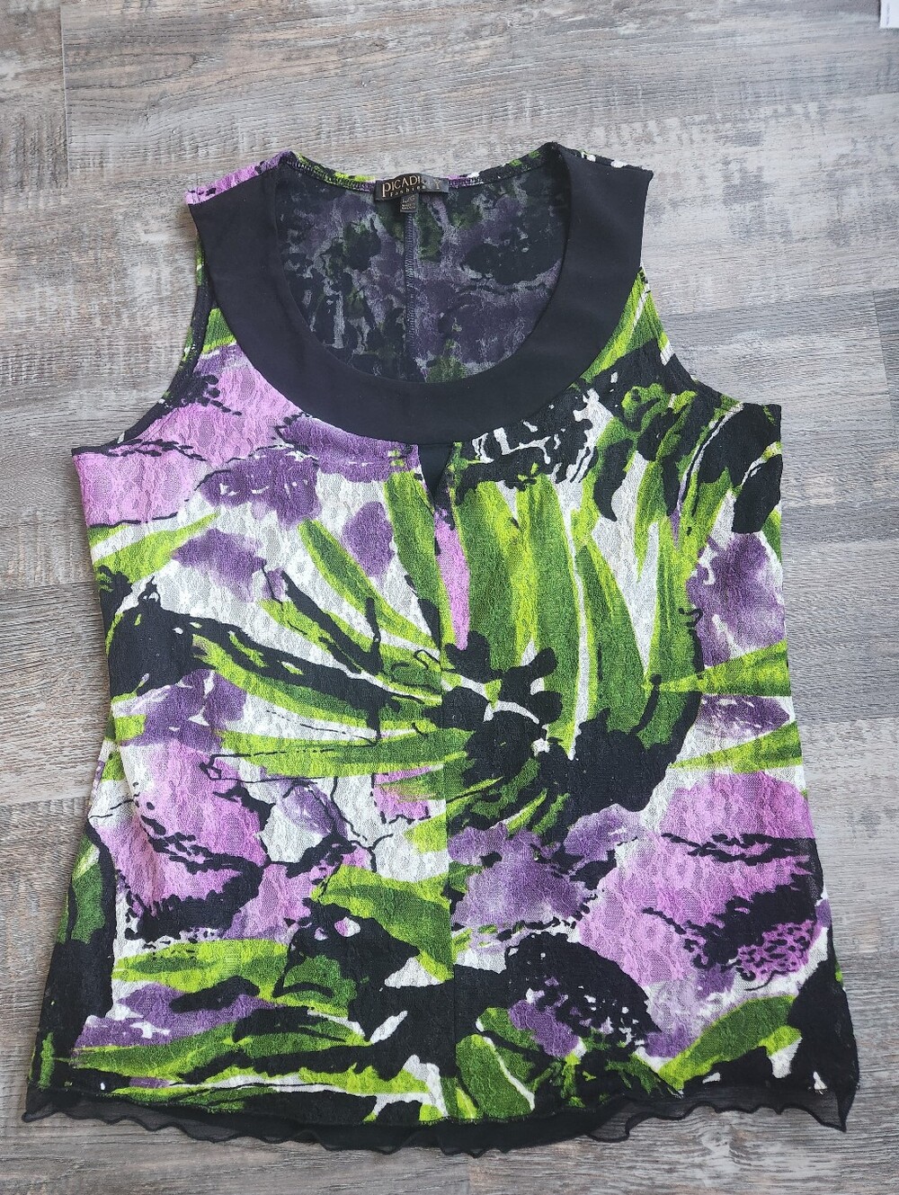 Picadilly Y2k Lace Floral Print Tank Size Large Vintage Whimsigoth